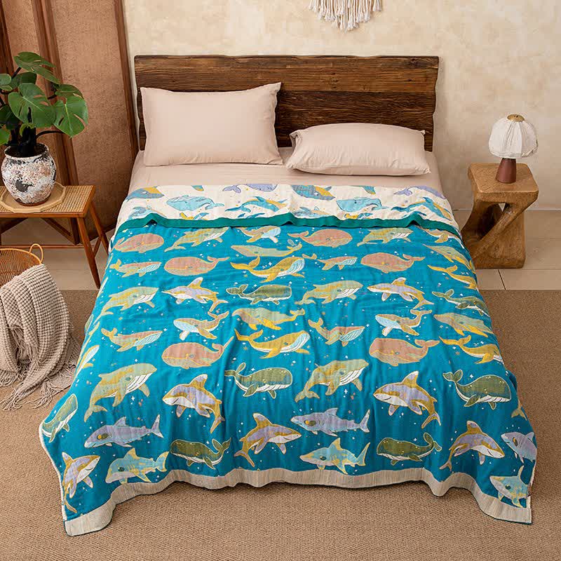 Coperta in cotone con balena e delfino dell'oceano - image 5