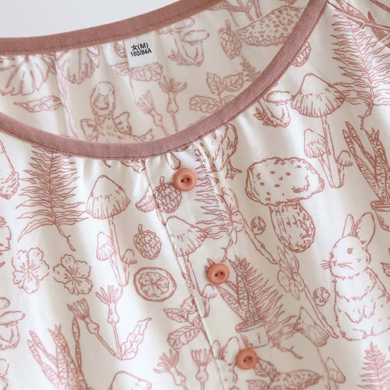 Camicia da notte rustica in cotone con funghi e coniglietti - image 5