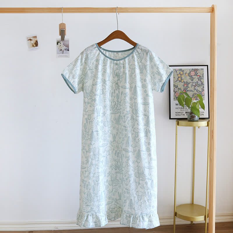 Camicia da notte rustica in cotone con funghi e coniglietti - Verde - XL - image 9