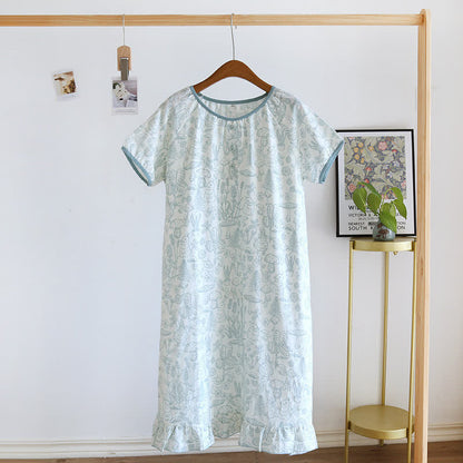 Camicia da notte rustica in cotone con funghi e coniglietti - Verde - XL - image 9