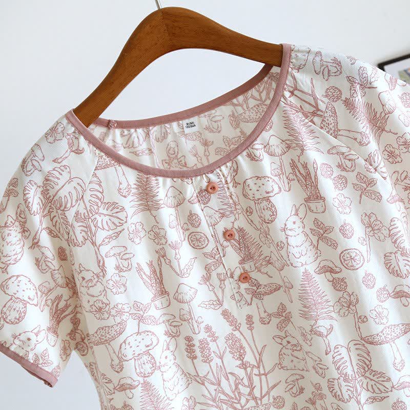 Camicia da notte rustica in cotone con funghi e coniglietti - image 4