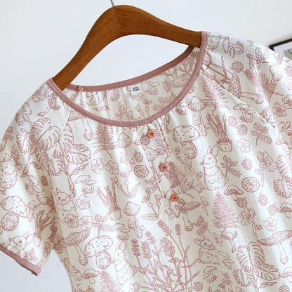 Camicia da notte rustica in cotone con funghi e coniglietti - image 4