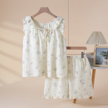 Pigiama in garza di cotone con coniglietto e fiori - Beige - XL - image 0