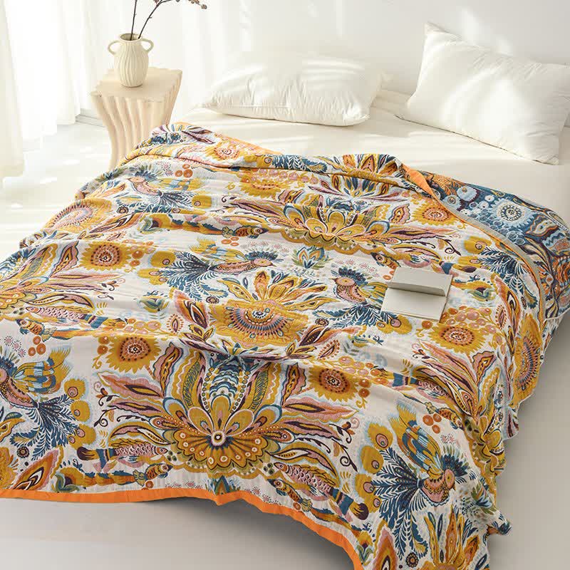 Coperta in puro cotone con motivo floreale tropicale - image 2