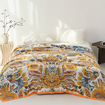 Coperta trapuntata in puro cotone con motivo floreale tropicale - Matrimoniale Grande - image 0