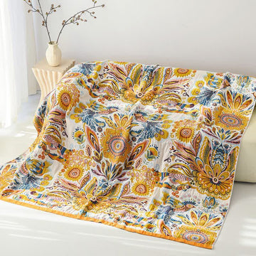 Coperta in puro cotone con motivo floreale tropicale - 230cm x 250cm - image 0