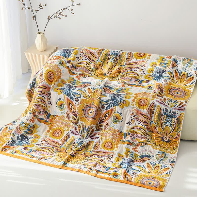 Coperta in puro cotone con motivo floreale tropicale - 230cm x 250cm - image 0