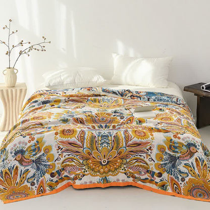 Coperta in puro cotone con motivo floreale tropicale - image 1