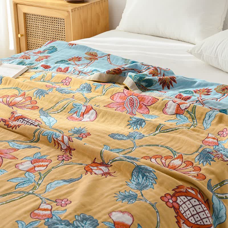 Coperta trapuntata in puro cotone con motivo floreale artistico - image 3