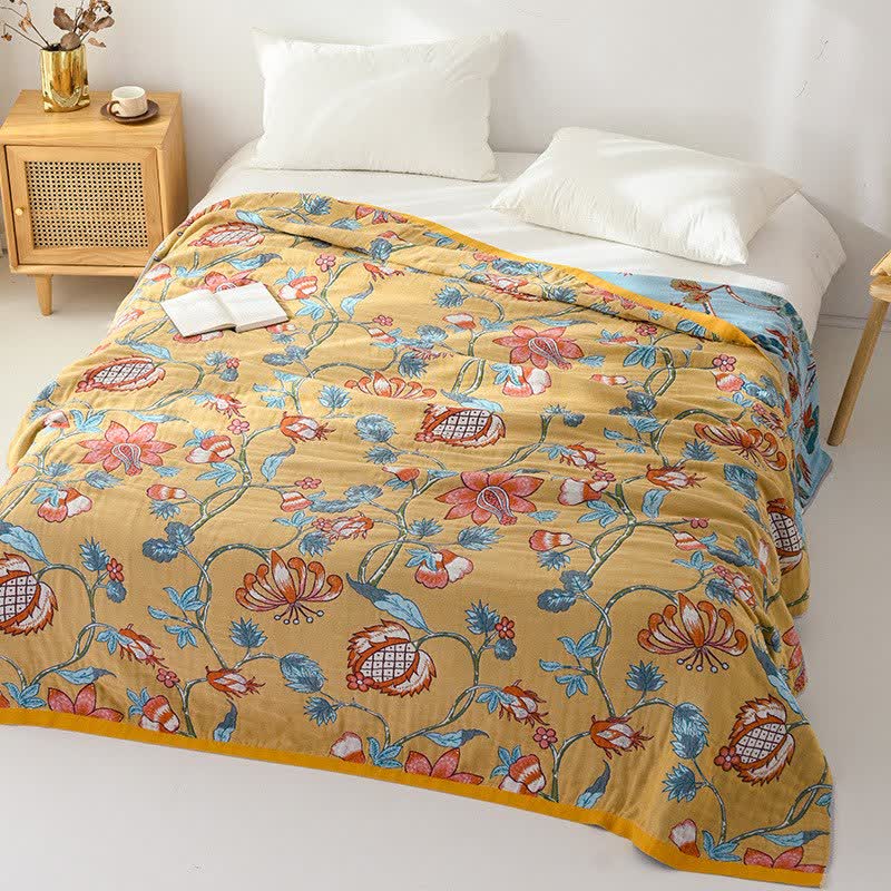 Coperta trapuntata in puro cotone con motivo floreale artistico - image 1