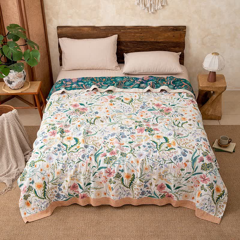Coperta in puro cotone con motivo floreale botanico - image 4