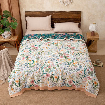 Coperta trapuntata in puro cotone con motivo floreale botanico - Matrimoniale Grande - image 0