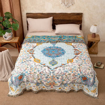 Coperta trapuntata in cotone con nappe in stile vintage - Matrimoniale - image 0