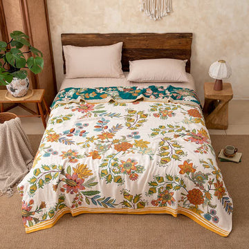 Coperta trapuntata in puro cotone con motivo floreale vibrante - Matrimoniale Grande - image 0