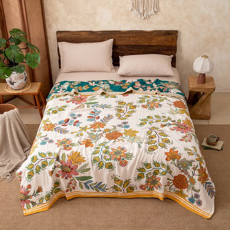 Coperta trapuntata in puro cotone con motivo floreale vibrante - Matrimoniale Grande - image 0