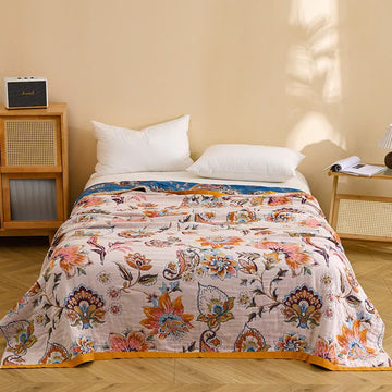 Coperta trapuntata in puro cotone con motivo floreale in fiore - Matrimoniale Grande - image 0