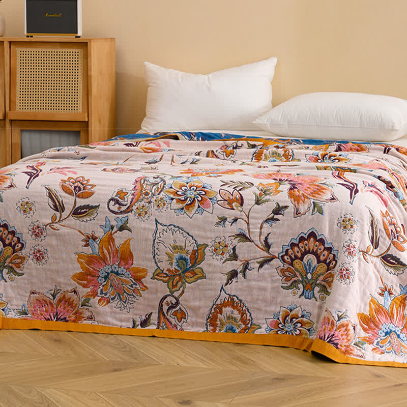 Coperta in puro cotone con motivo floreale in fiore - image 5