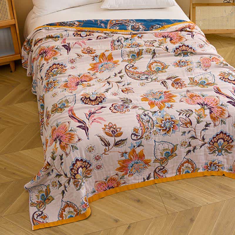 Coperta in puro cotone con motivo floreale in fiore - image 4