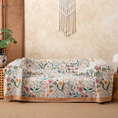 Coperta in puro cotone con motivo floreale botanico - image 1