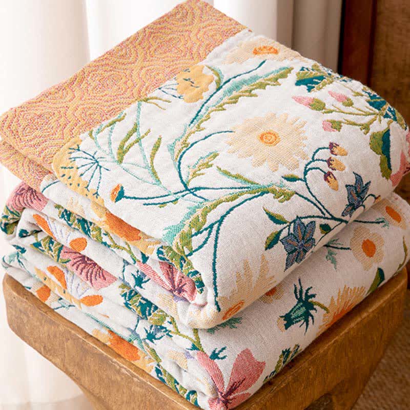Coperta trapuntata in puro cotone con motivo floreale botanico - image 5