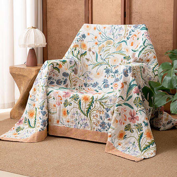 Coperta in puro cotone con motivo floreale botanico - 230cm x 250cm - image 0