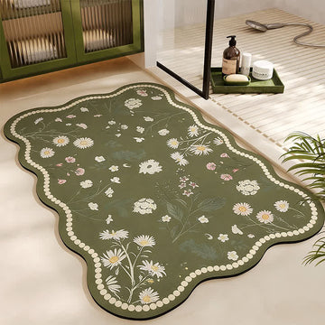 Tappetino da bagno vintage in fango diatomeo con fiori selvatici - Rettangolo - 60cm x 90cm - image 0