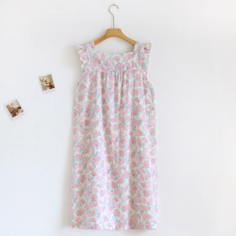 Camicia da notte romantica in cotone con stampa floreale rosa - Rosa - XL - image 0