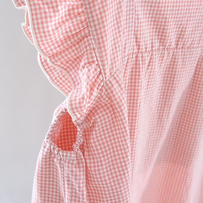 Camicia da notte in cotone con maniche a sbuffo a quadretti - image 5