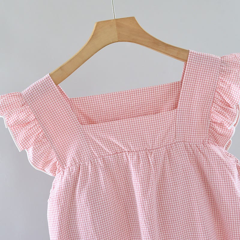 Camicia da notte in cotone con maniche a sbuffo a quadretti - image 2