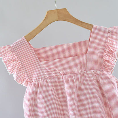 Camicia da notte in cotone con maniche a sbuffo a quadretti - image 2