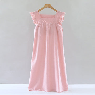 Camicia da notte in cotone con maniche a sbuffo a quadretti - Rosa - XL - image 0