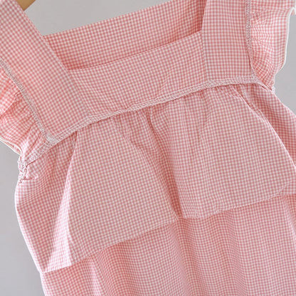 Camicia da notte in cotone con maniche a sbuffo a quadretti - image 6
