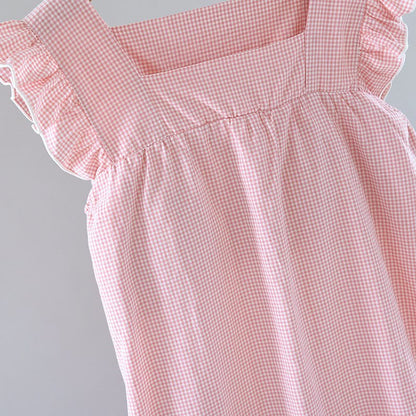 Camicia da notte in cotone con maniche a sbuffo a quadretti - image 3