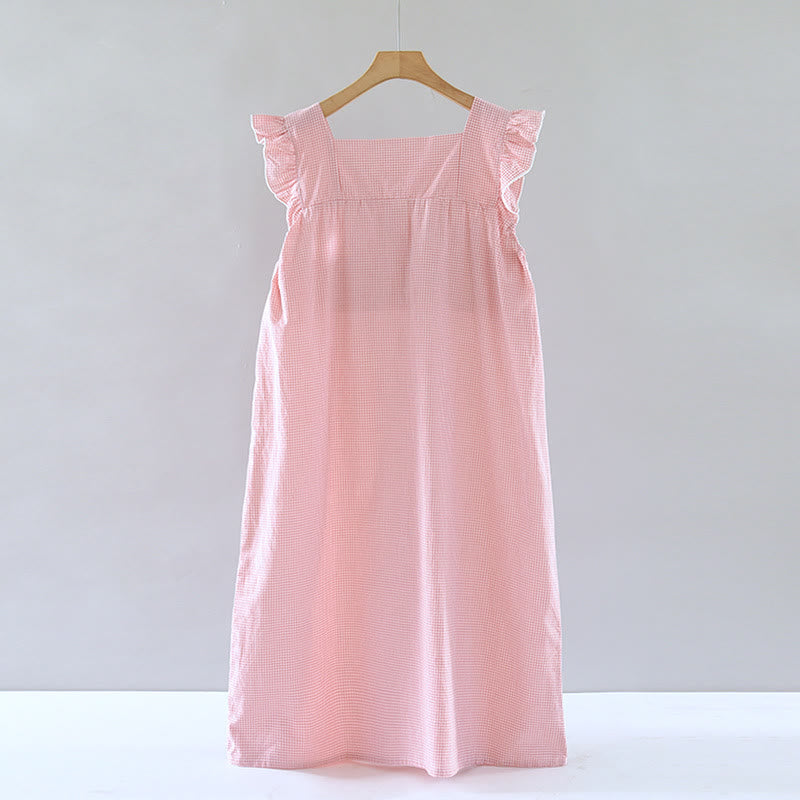 Camicia da notte in cotone con maniche a sbuffo a quadretti - image 1