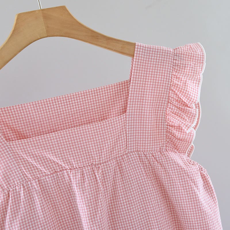 Camicia da notte in cotone con maniche a sbuffo a quadretti - image 4
