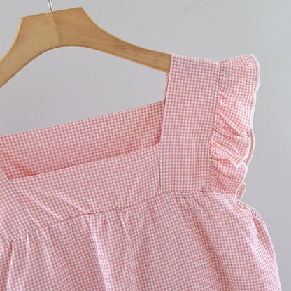 Camicia da notte in cotone con maniche a sbuffo a quadretti - image 4