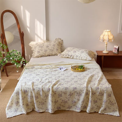 Coperta trapuntata in garza di cotone floreale con trama a nido d'ape - Viola - 2 federe - 52cm x 75cm - image 14