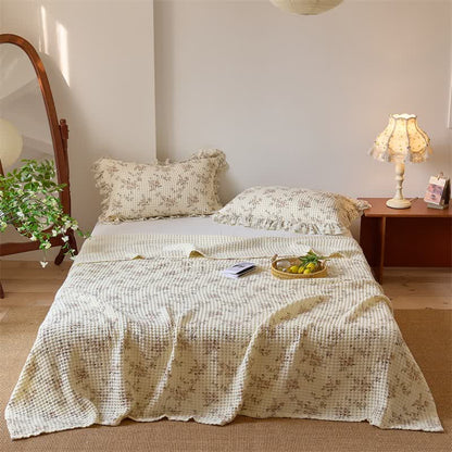 Coperta trapuntata in garza di cotone floreale con trama a nido d'ape - Marrone - 2 federe - 52cm x 75cm - image 10