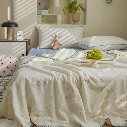 Elegante biancheria da letto in garza di cotone con motivo Leaf & Bunny - image 1