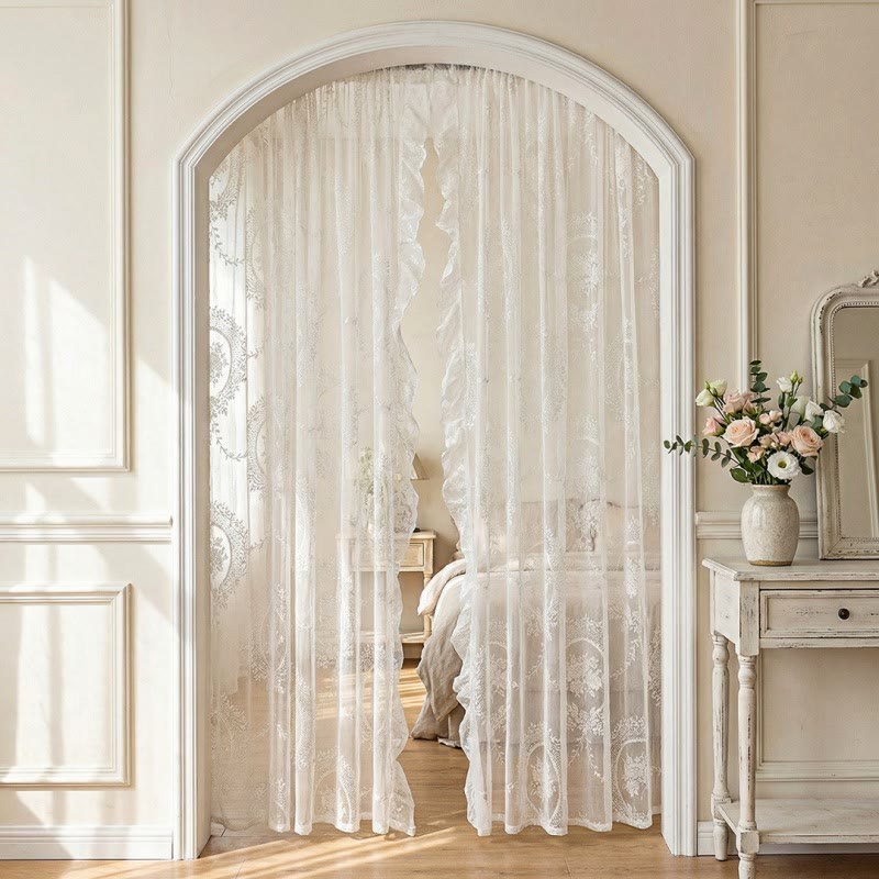 Tenda trasparente in pizzo cottage con volant - Bianco - 140cm x 260cm - image 16