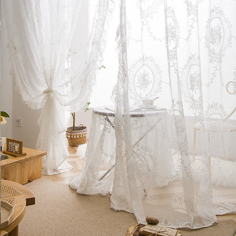 Tenda trasparente in pizzo cottage con volant - image 19