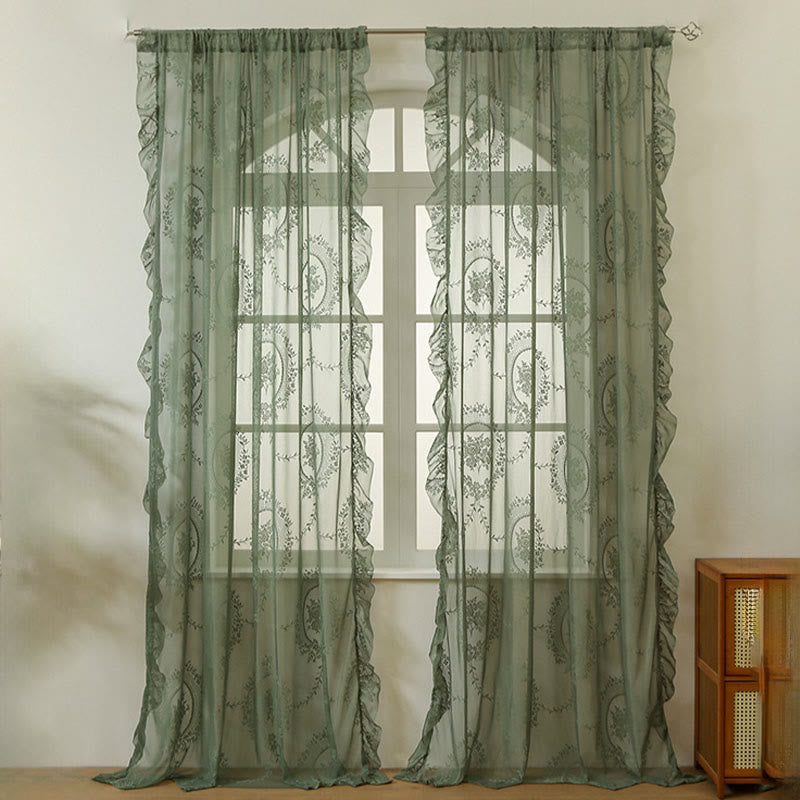 Tenda trasparente in pizzo cottage con volant - image 1
