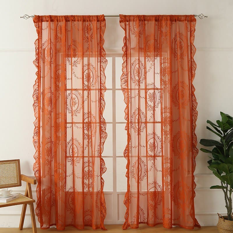 Tenda trasparente in pizzo cottage con volant - Arancia - 140cm x 260cm - image 7