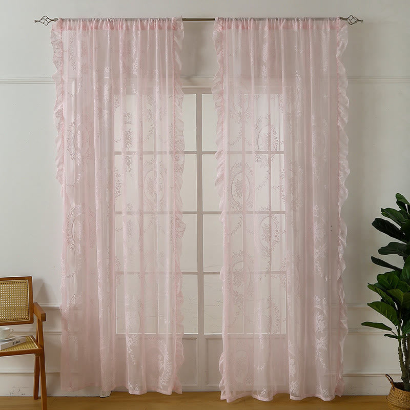 Tenda trasparente in pizzo cottage con volant - Rosa - 140cm x 260cm - image 11