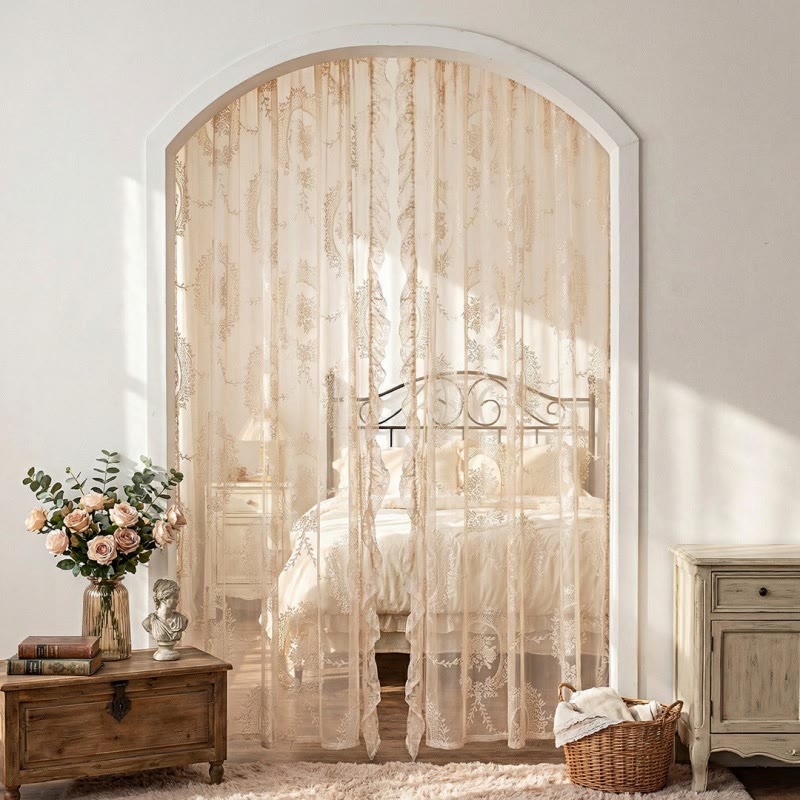 Tenda trasparente in pizzo cottage con volant - Beige - 140cm x 260cm - image 28