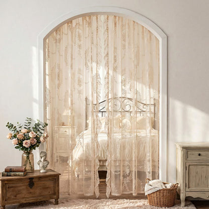 Tenda trasparente in pizzo cottage con volant - Beige - 140cm x 260cm - image 28