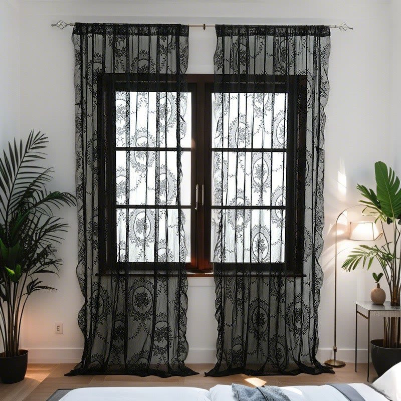 Tenda trasparente in pizzo cottage con volant - Nero - 140cm x 260cm - image 23