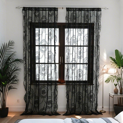 Tenda trasparente in pizzo cottage con volant - Nero - 140cm x 260cm - image 23