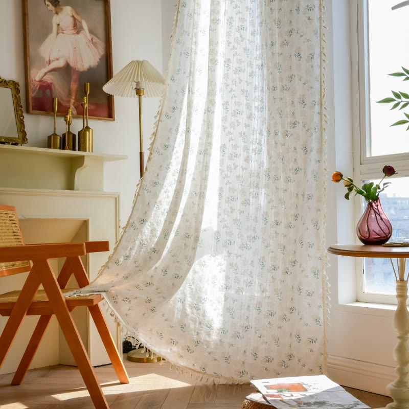 Tenda trasparente in cotone con nappe floreali Refresh - Bianco - 140cm x 260cm - image 0