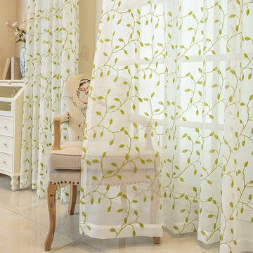 Tenda trasparente con foglie verdi in stile cottage - 140cm x 260cm - image 0